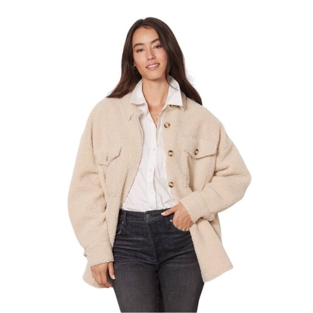 Good American Sherpa Shacket NWT Size 1/2 Tan Oversized Small / Medium - Picture 7 of 14